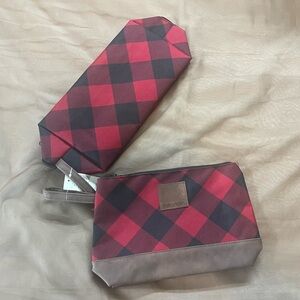 NWT (2) Maurices Red and Black Plaid Cosmetic Bag Set